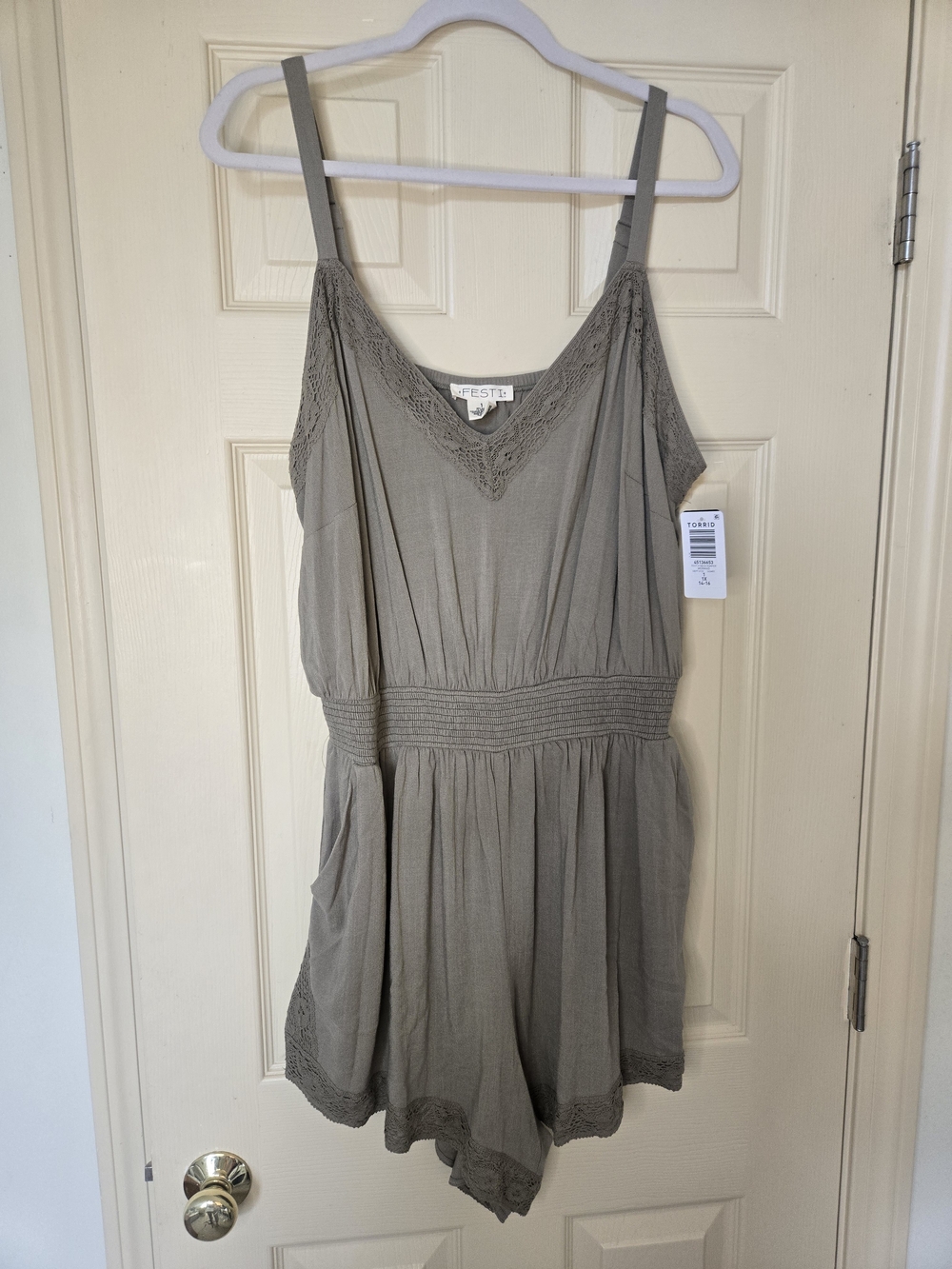torrid Olive Green Lace-Trim Romper